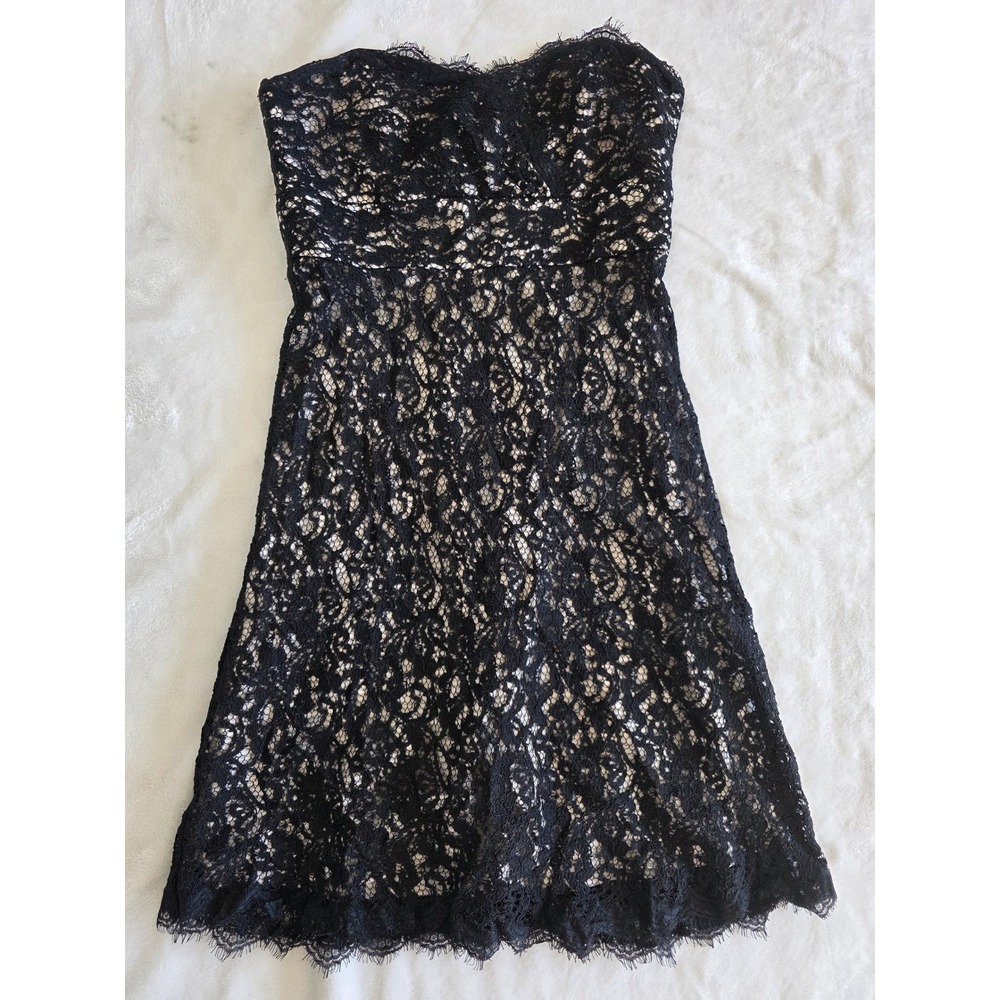 White House Black Market Black Lace Strapless Fit Flare Dress Size 2 - Picture 1 of 6